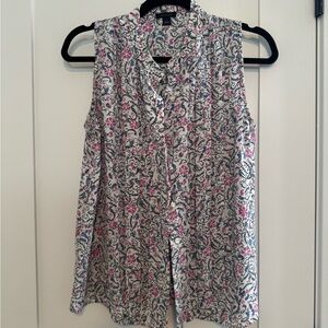 Ann Taylor Pink and Black Buttoned Blouse with Mandarin Collar